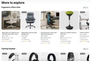 Google Shopping results page section "More to explore," which provides shoppers with additional products related to their query